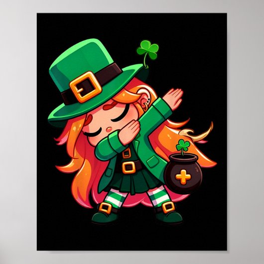 Dabbing Leprechaun Girl Funny Kinder Meisjes St Pa Poster (Voorkant)