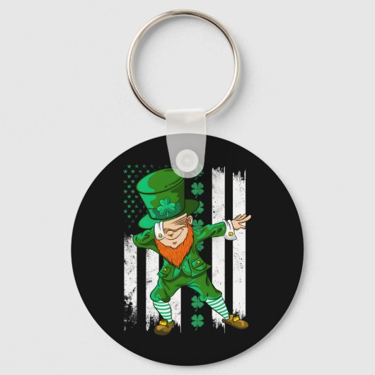 Dabbing Leprechaun Grappige Cadeaus Mannen Kindere Sleutelhanger (Voorkant)