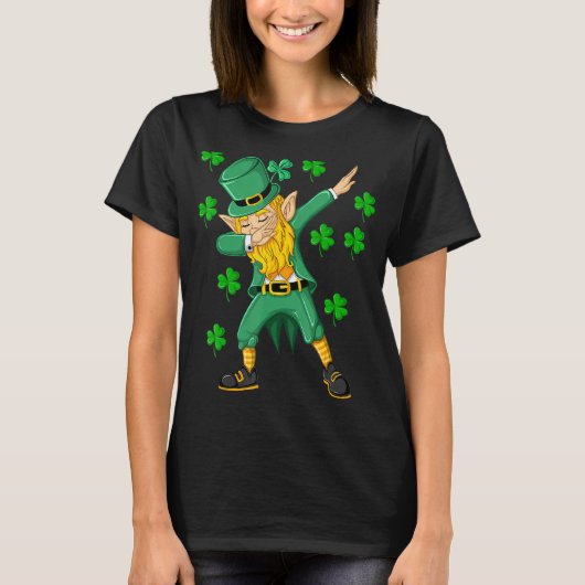 Dabbing Leprechaun Green Lucky Shamrock St Patrick T-shirt (Voorkant)