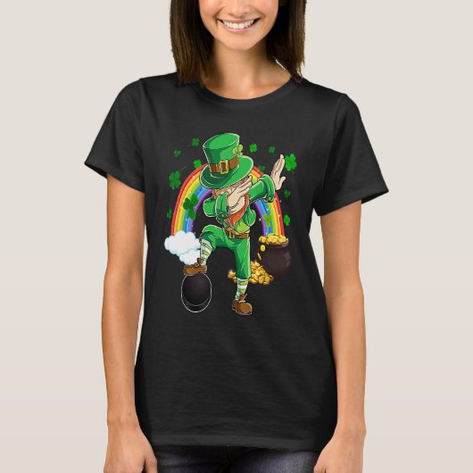 Dabbing Leprechaun & Hockey Puck St Patricks Day M T-shirt (Voorkant)