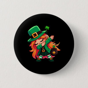 Dabbing Leprechaun Meisje Grappige Kinderen Meisje Ronde Button 5,7 Cm