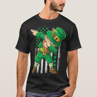 Dabbing Leprechaun Shirt Irish American Flag St