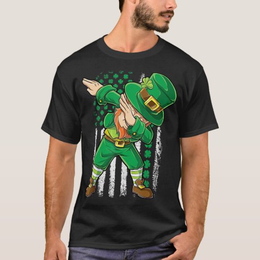 Dabbing Leprechaun Shirt Irish American Flag St (Voorkant)