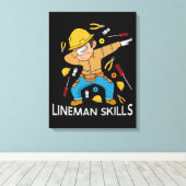 Dabbing Lineman Skills Gift Vader Mannen Lineman Canvas Afdruk (Insitu (Houten vloer))