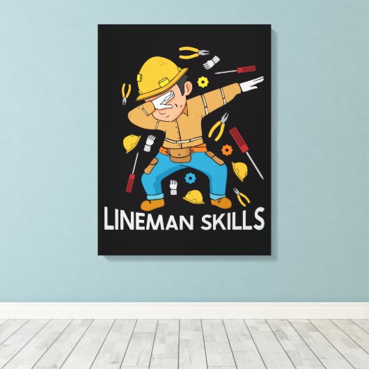 Dabbing Lineman Skills Gift Vader Mannen Lineman Canvas Afdruk (Insitu (Houten vloer))
