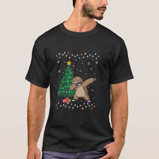 Dabbing Luiaard Xmas Tree Lights Ugly Christmas Sw T-shirt (Voorkant)