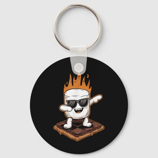 Dabbing Marshmallow Camping S'mores Kawaii S'mores Sleutelhanger (Voorkant)