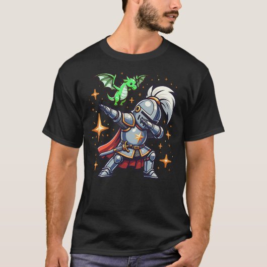 Dabbing Medieval Knight Dragon Funny Renaissance R T-shirt (Voorkant)