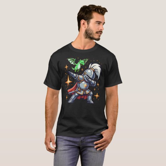Dabbing Medieval Knight Dragon Funny Renaissance R T-shirt (Voorkant volledig)