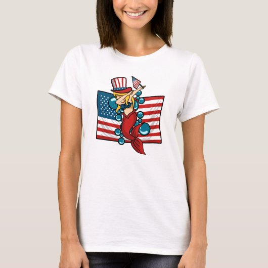 Dabbing Mermaid American Flag Patriotic T-Shirt (Voorkant)