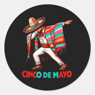 Dabbing Mexicaanse Poncho Cinco De Mayo Feest Ronde Sticker