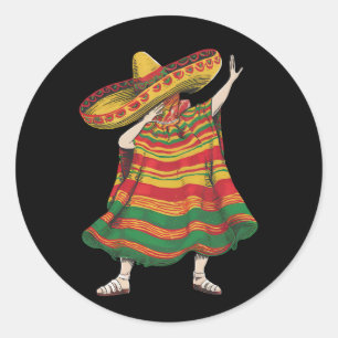 Dabbing Mexicaanse Poncho Cinco De Mayo Feestfeest Ronde Sticker