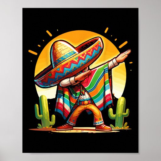 Dabbing Mexicaanse Poncho Sombrero Dab Dance Cinco Poster (Voorkant)