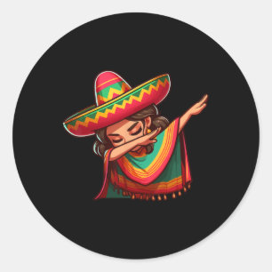 Dabbing Mexicaanse vrouw Poncho Cinco de Mayo Meis Ronde Sticker