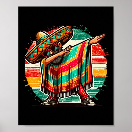 Dabbing Mexican Poncho Cinco De Mayo Boys Mannen M Poster (Voorkant)