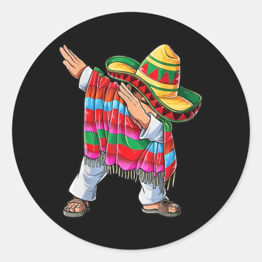 Dabbing Mexican Poncho Cinco de Mayo Boys Mannen Ronde Sticker (Voorkant)