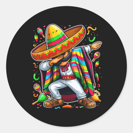 Dabbing Mexican Poncho Cinco De Mayo Ronde Sticker (Voorkant)