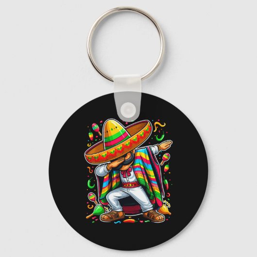 Dabbing Mexican Poncho Cinco De Mayo Sleutelhanger (Voorkant)