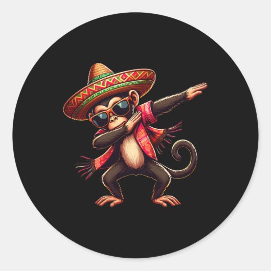 Dabbing Monkey Sombrero Poncho Cinco de Mayo Mexic Ronde Sticker (Voorkant)