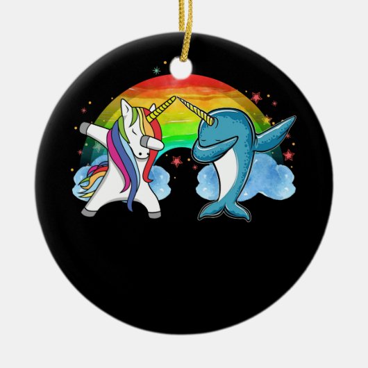 Dabbing Narwhal Unicorn Dab Dance Keramisch Ornament (Voorkant)