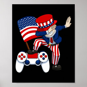 Dabbing Patriotic Gamer 4 juli video game Con Poster