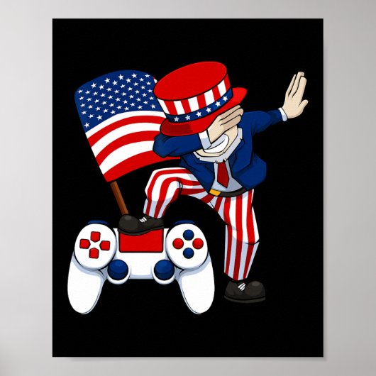 Dabbing Patriotic Gamer 4 juli video game Con Poster (Voorkant)