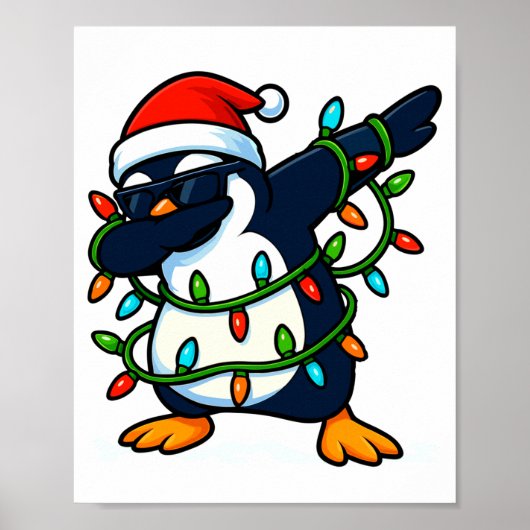 Dabbing Penguin Christmas Girls Xmas Lights Boys C Poster (Voorkant)