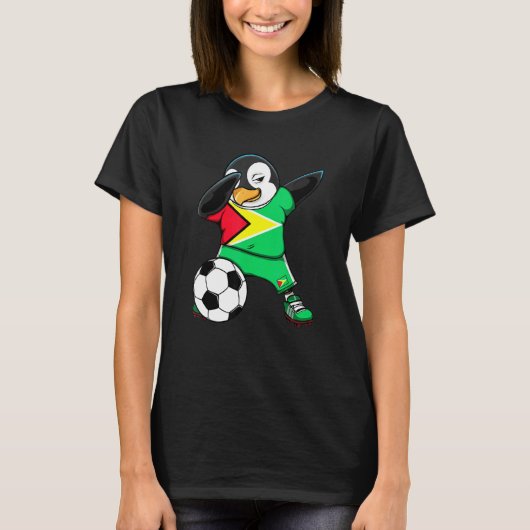 Dabbing Penguin Guyana Soccer Fans Jersey Flag Foo T-shirt (Voorkant)