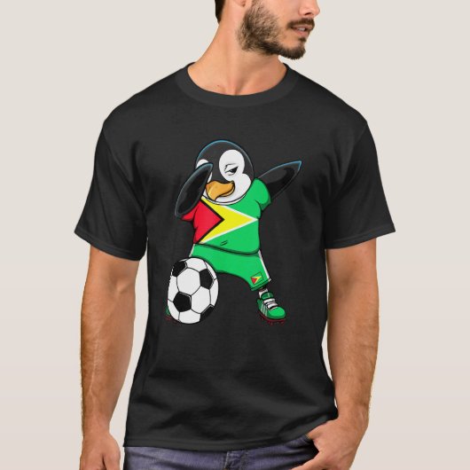 Dabbing Penguin Guyana Soccer Fans Jersey Flag Foo T-shirt (Voorkant)