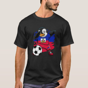 Dabbing Penguin Haiti Soccer Fans Jersey Flag Foot T-shirt