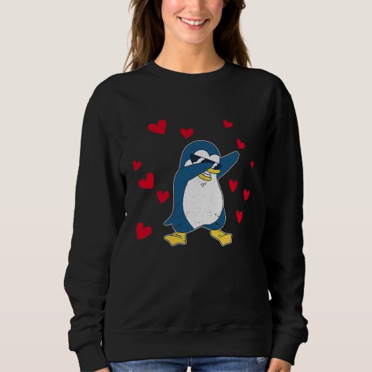 Dabbing Penguin Heart Valentine's Day Zoo Animal B Trui (Voorkant)