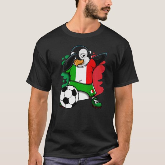 Dabbing Penguin Italy Soccer Fans Jersey Flag Foot T-shirt (Voorkant)