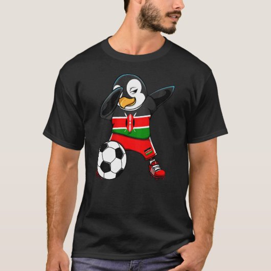 Dabbing Penguin Kenya Soccer Fans Jersey Flag Foot T-shirt (Voorkant)