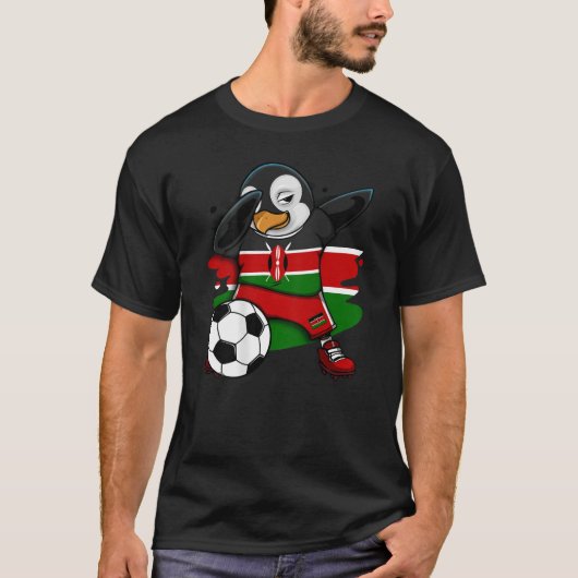 Dabbing Penguin Kenya Soccer Fans Jersey Flag Foot T-shirt (Voorkant)