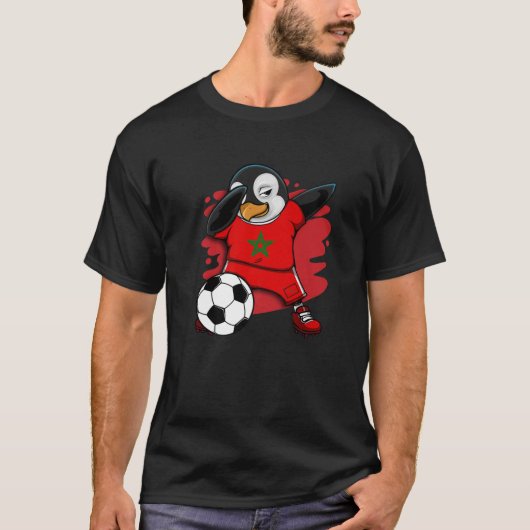 Dabbing Penguin Marokko Soccer Fans Jersey Footbal T-shirt (Voorkant)