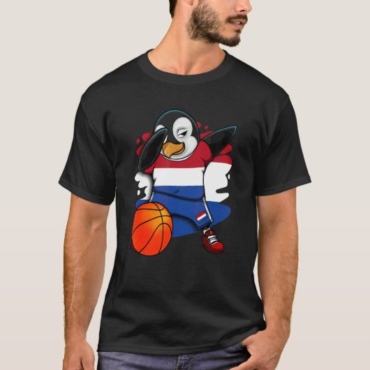 Dabbing Penguin Netherlands Basketball Fan Jersey T-shirt (Voorkant)