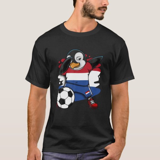 Dabbing Penguin Netherlands Soccer Fan Jersey Foot T-shirt (Voorkant)
