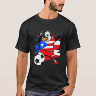 Dabbing Penguin Puerto Rico Soccer Fan Jersey Foot T-shirt