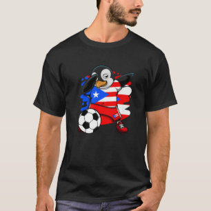Dabbing Penguin Puerto Rico Soccer Fan Jersey Foot T-shirt
