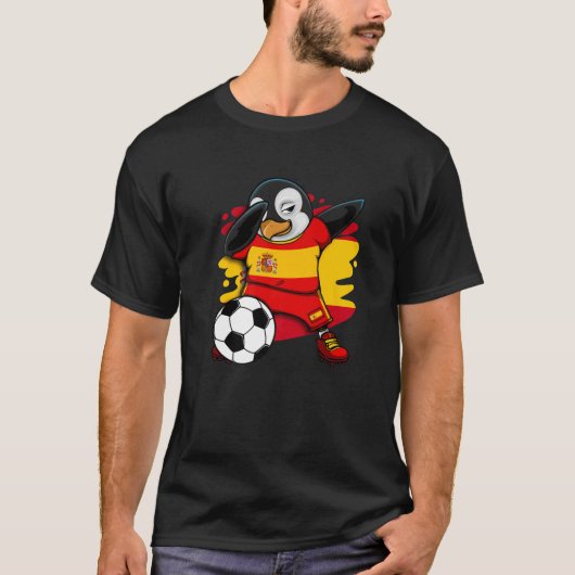 Dabbing Penguin Spain Soccer Fans Jersey Flag Foot T-shirt (Voorkant)