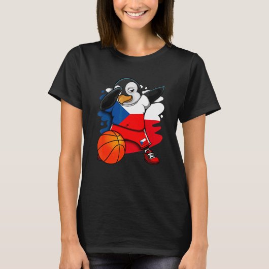 Dabbing Penguin Tsjechië Basketball Fans Jer T-shirt (Voorkant)