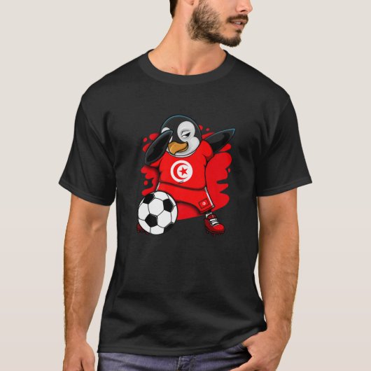 Dabbing Penguin Tunesië Voetbal T-shirt (Voorkant)