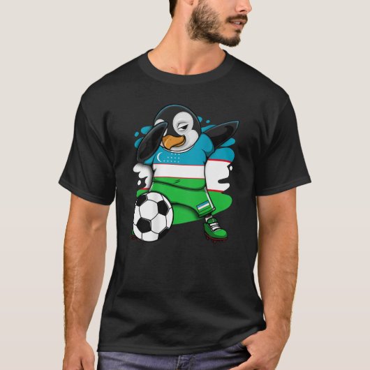 Dabbing Penguin Uzbekistan Soccer Fans Jersey Foot T-shirt (Voorkant)