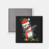 Dabbing Penguin Wearing Santa Hat - Penguin Lover Magneet (Voorkant / Achterkant)