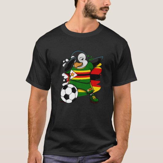 Dabbing Penguin Zimbabwe Soccer Fans Jersey Footba T-shirt (Voorkant)