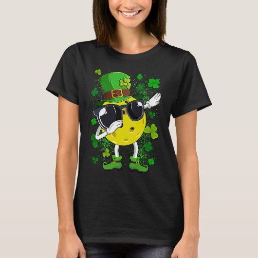 Dabbing Pickleball Ball Leprechaun St Patrick's Da T-shirt (Voorkant)