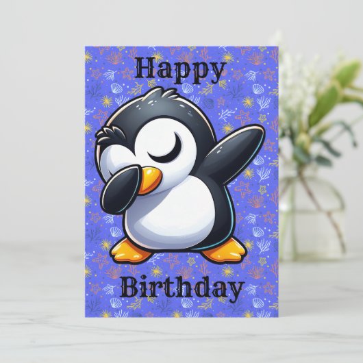 Dabbing pinguïn verjaardagskaart kaart (Staand voorkant)