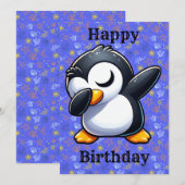 Dabbing pinguïn verjaardagskaart kaart (Voorkant / Achterkant)