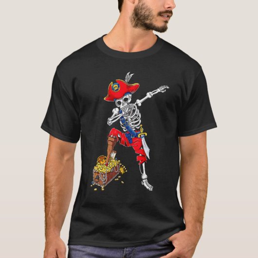 Dabbing Pirate Skeleton Dab Kinder Halloween Costu T-shirt (Voorkant)