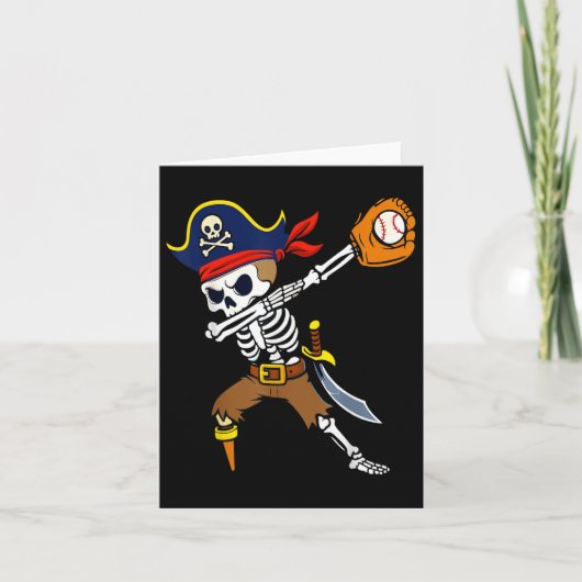Dabbing Pirate Skeleton Honkbal Grappig Halloween Kaart (Voorkant)